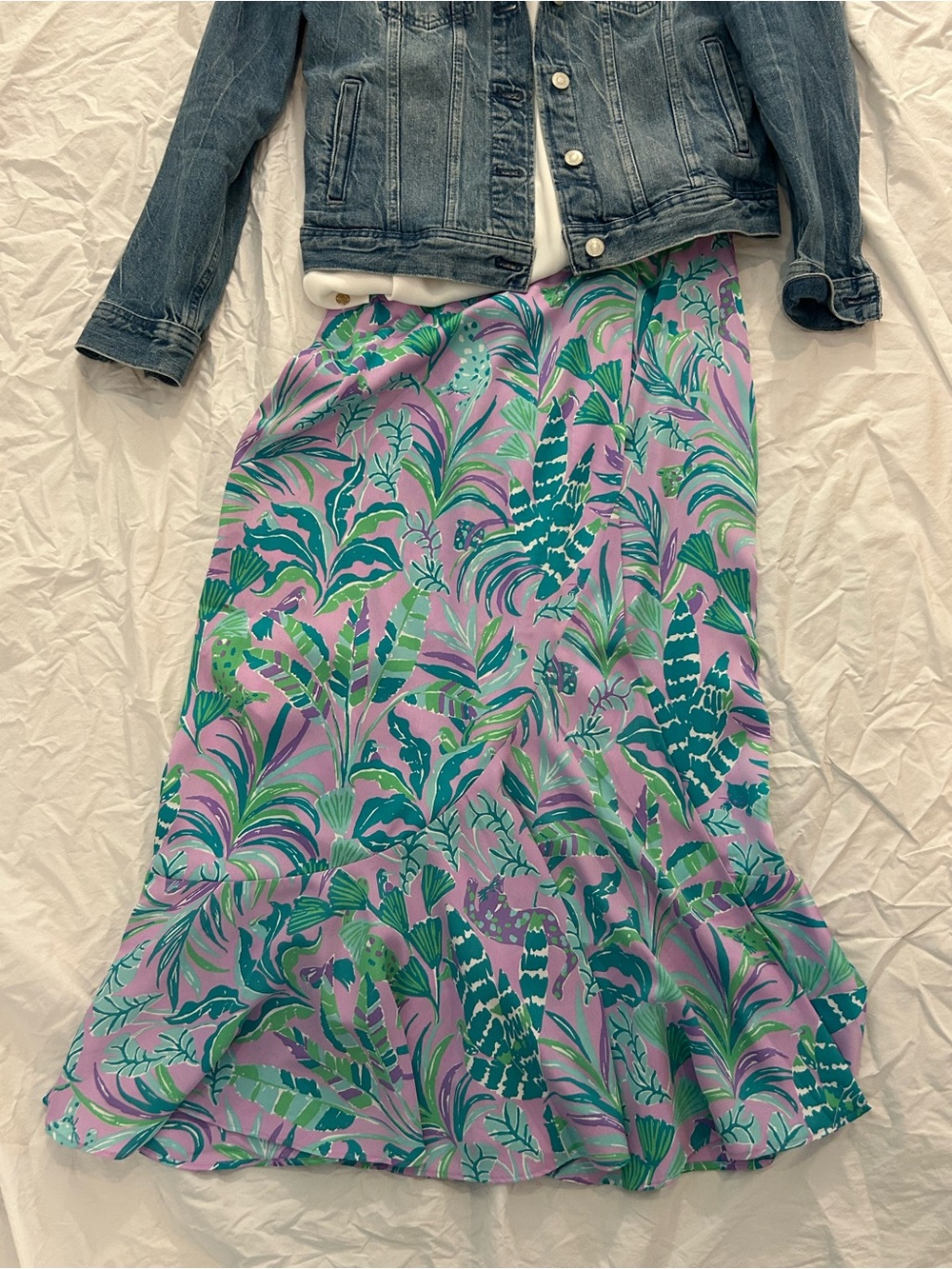 Lilly Pulitzer Lavender Maxi Skirt with Teal Botanical Print